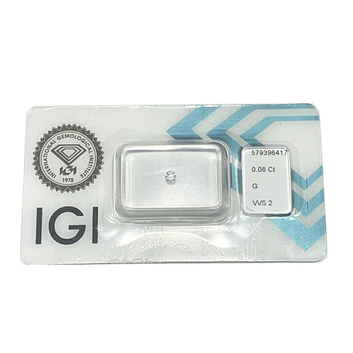 IGI Diamond Blister Certified Brilliant Cut 0.08ct Color G Purity VVS 2