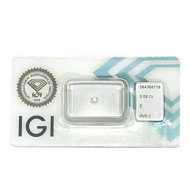IGI diamante in blister certificato taglio brillante 0,08ct colore E purezza VVS 2
