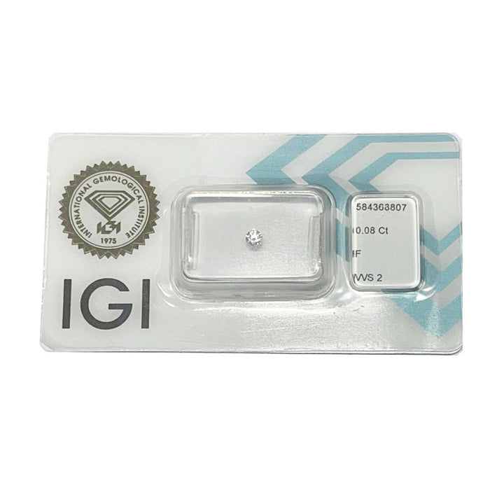 IGI diamante in blister certificato taglio brillante 0,08ct colore F purezza VVS 2