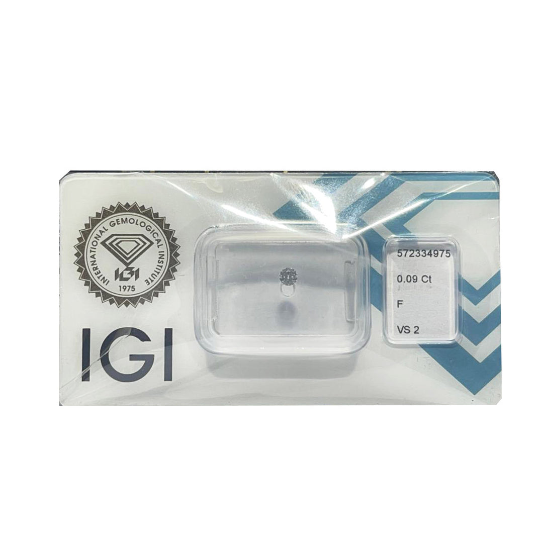 IGI Diamond Blister Certified Brilliant Cut 0.09ct Color F Purity VS 2