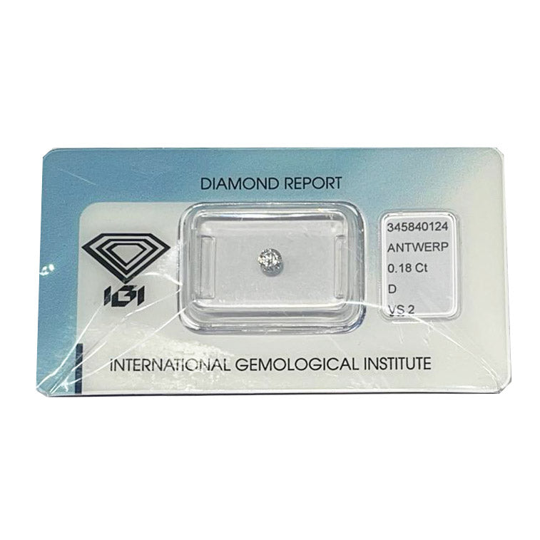IGI diamante in blister certificato taglio brillante 0,18ct colore D purezza VS 2