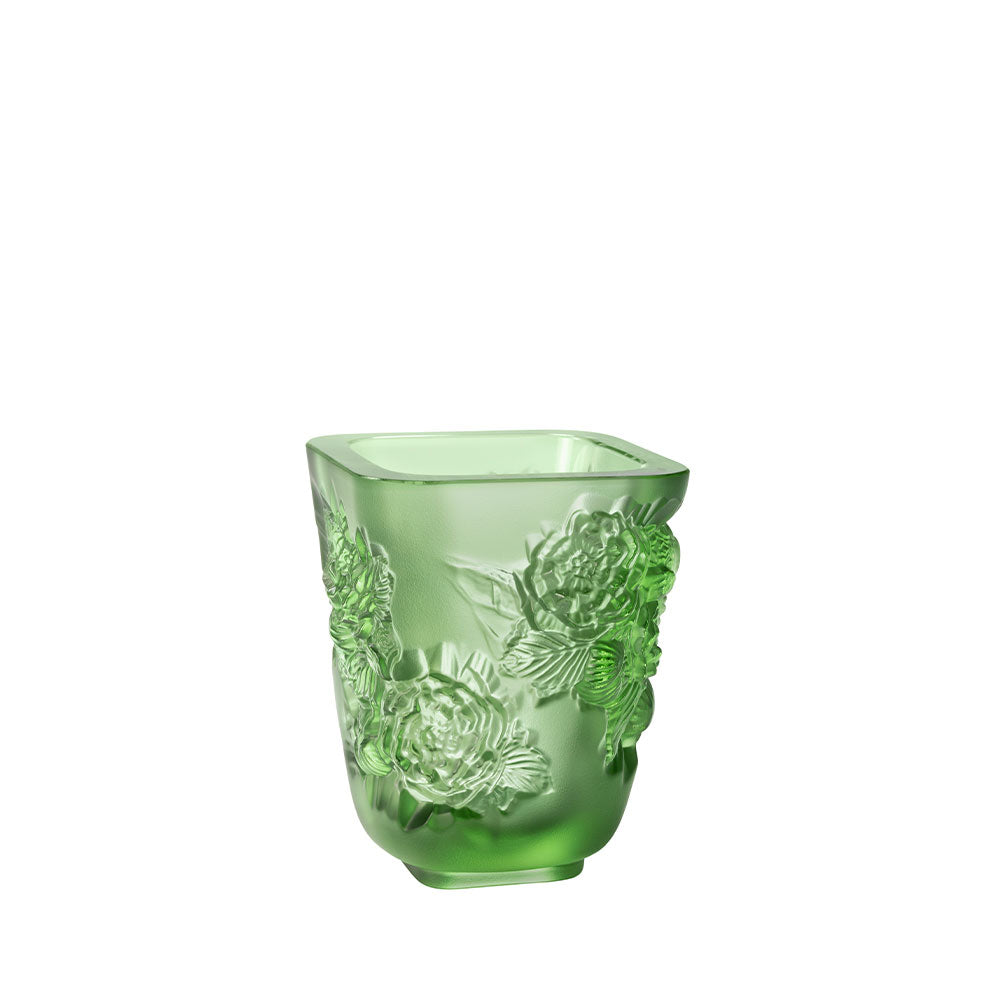 Lalique Vase Pivoines Petit Modèle Crystal Green 10708800