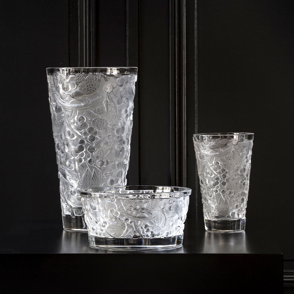 Lalique Vaso Merles et Raisins Moyen Modèle Crystal 10732100