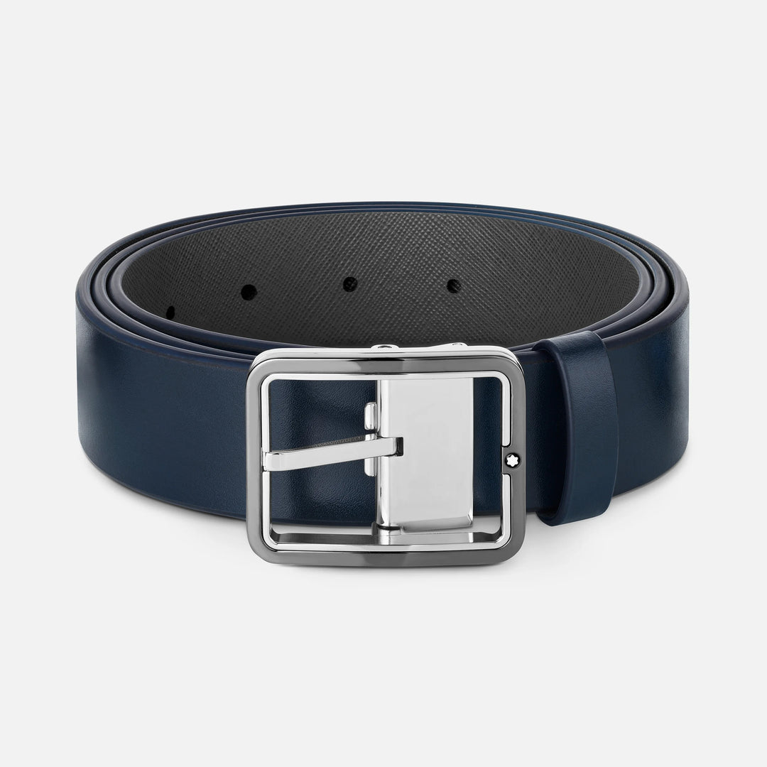 Montblanc 35mm belt with rectangular Blue/Reversible Gray Rectangular Cover Adjustable size 131193