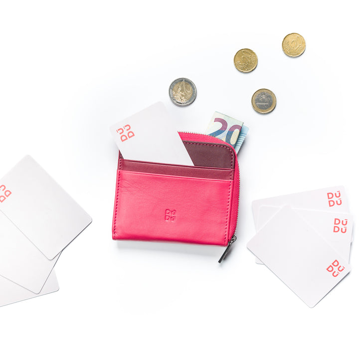 Billetera de cuero para hombres Dudu con kear, billetera de mujer pequeña compacta, cremallera externa, monedas y tarjetas de tarjetas