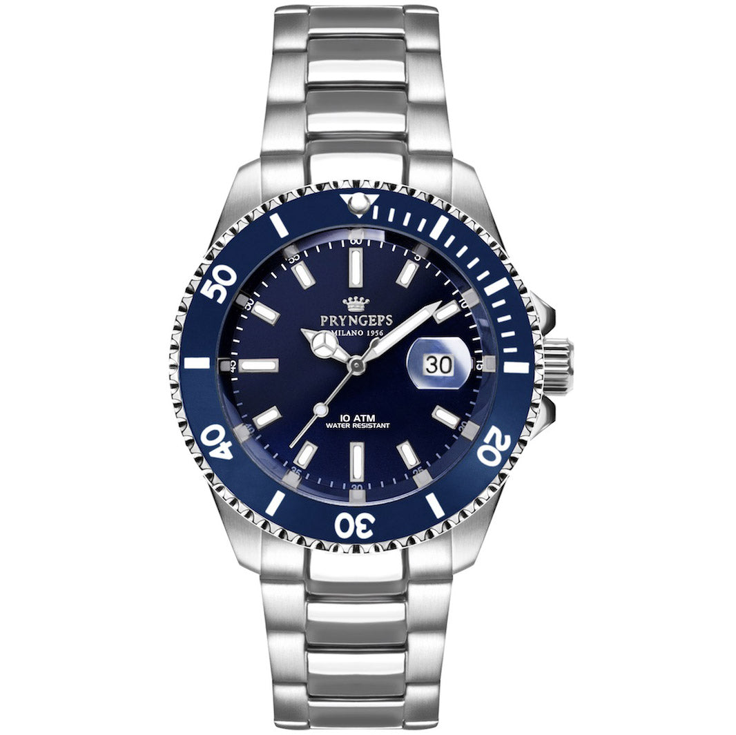 Prynzeps Uhr Mediterranean Professional 42mm blauer Quarzstahl A1097 B-B