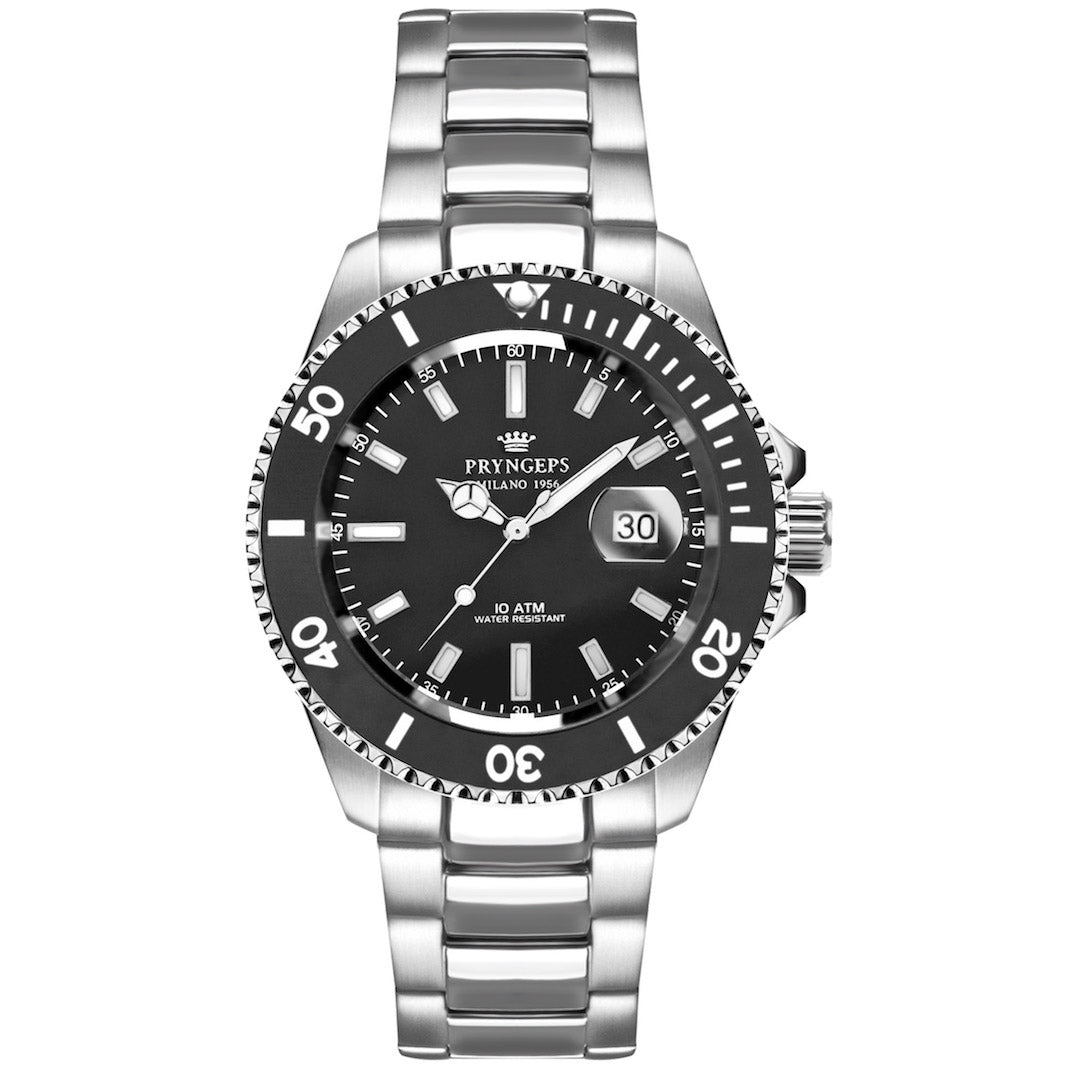 Pryngeps Mediterranean Professional watch 42mm black quartz steel A1097 N-N