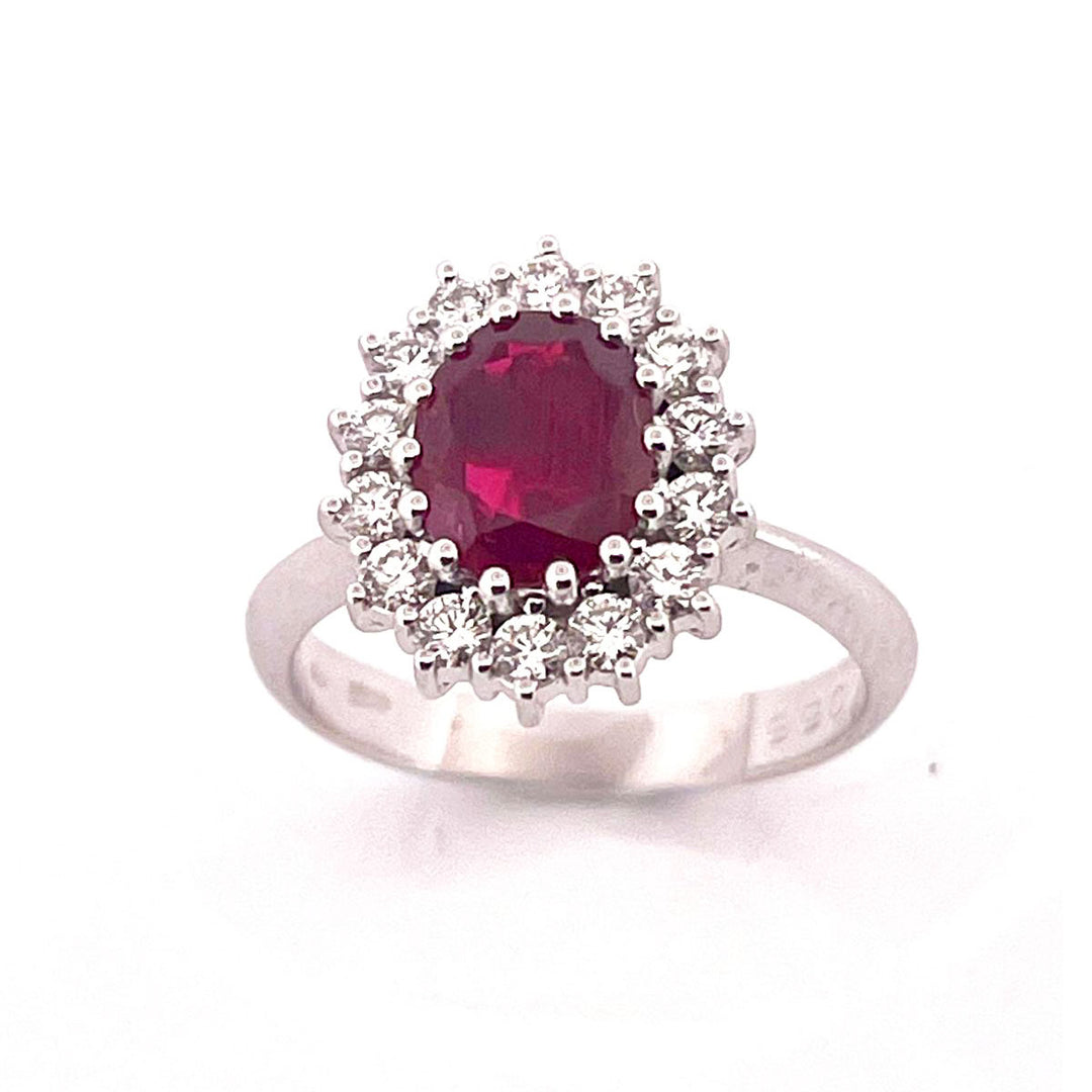 Lenti Anillo Flower Gold White 18kt Diamantes Ruby Tailandia AFAA01850