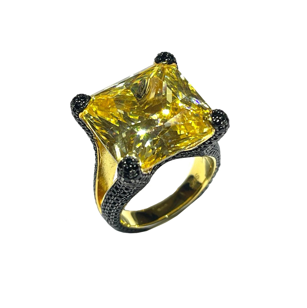 AP Coral anello Hollywood Diva Style argento 925 finitura PVD oro giallo quarzo fancy AN2964GG