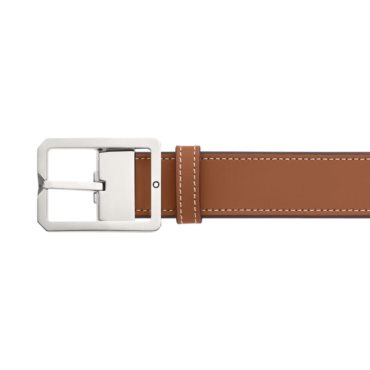 Montblanc 35mm belt with rectangular buckle in reversible brown brown leather/gray size 131164