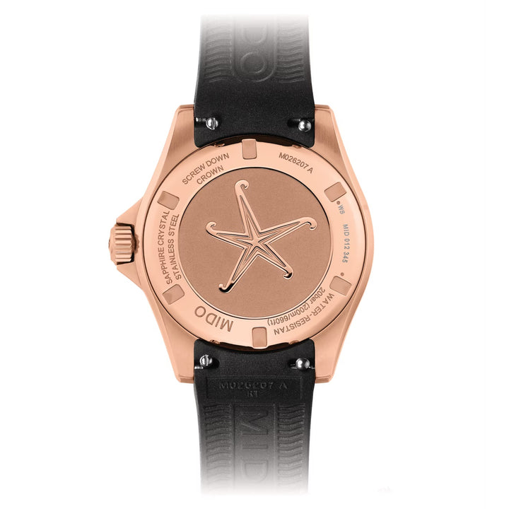 Mido watch Ocean Star Lady 36.5mm black automatic steel PVD rose gold finish M026.207.37.056.00