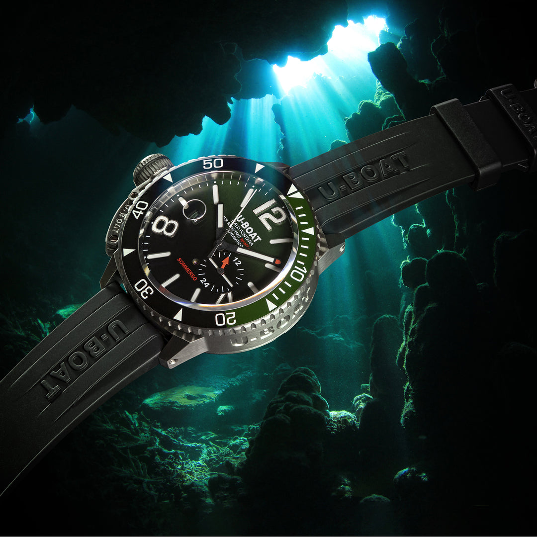 U-Boat submerged clock ceramic green/mt 46mm bordeaux automatic steel 9520
