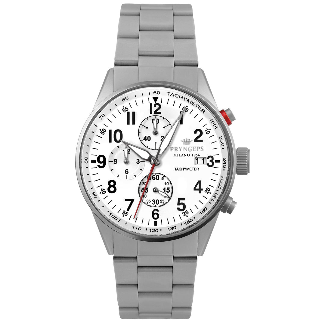 Pryngeps orologio Crono 42mm bianco quarzo acciaio CR639/1 BI