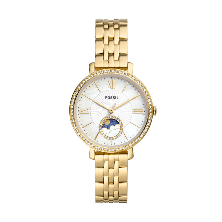Fossil jacqueline multifunction clock with solar and lunar phases with ES5167 gold steel bracelet
