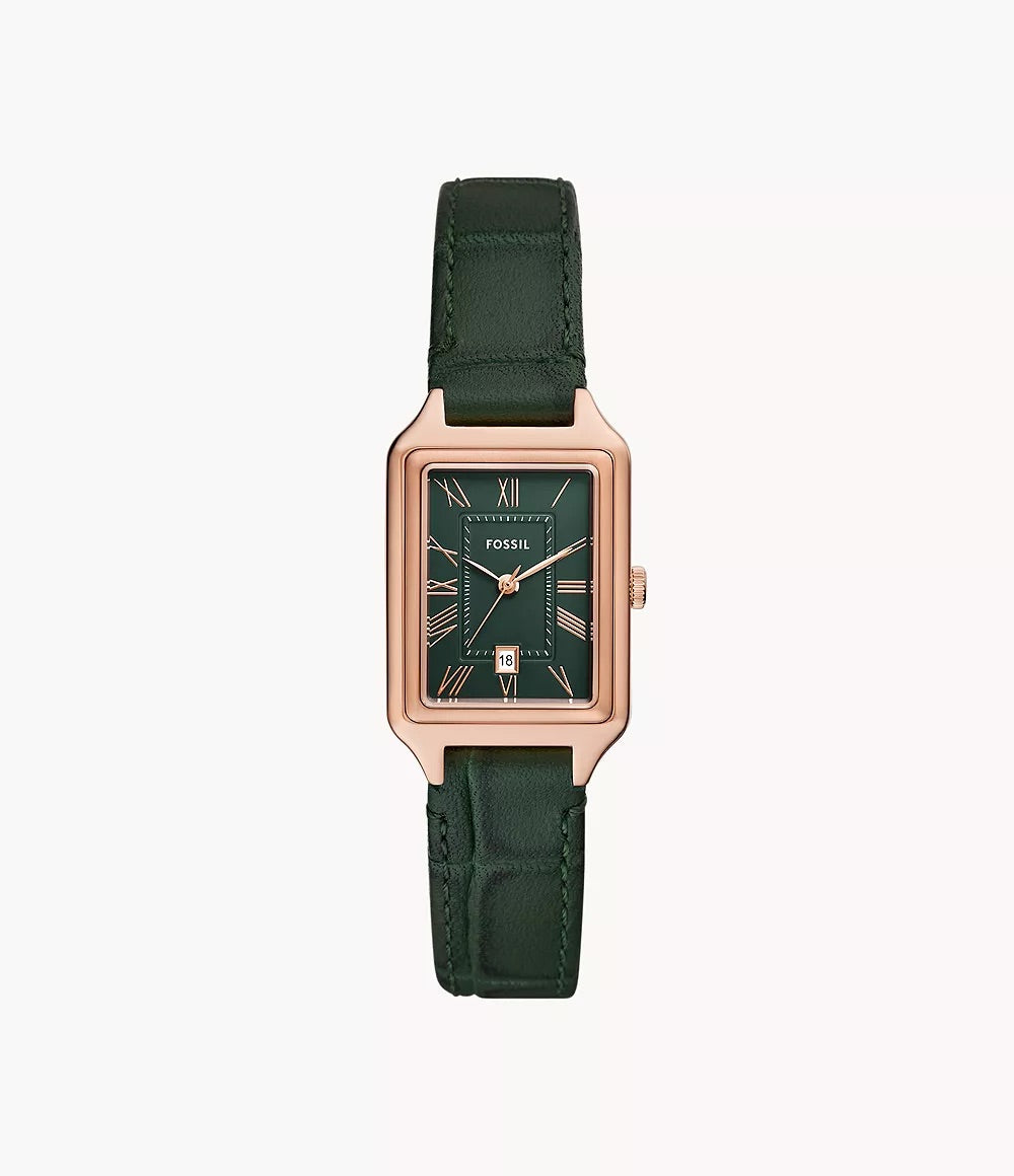 Reloj Fosssil Raquel 23mm Verde Acabado De Acero De Cuarzo PVD Oro Rosa ES5366