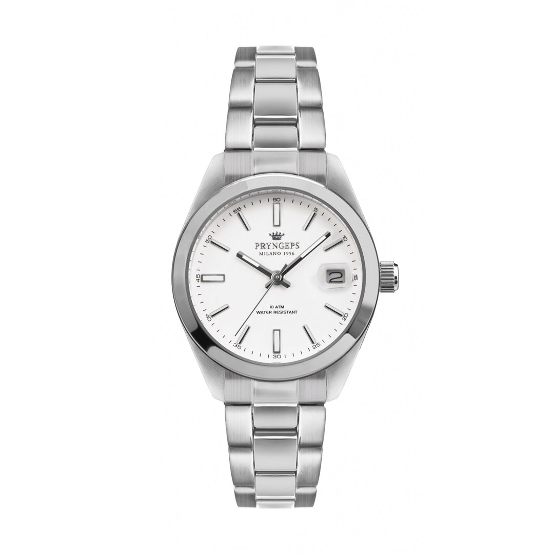 Pryngps turin 33mm white watch quartz steel a1072 b