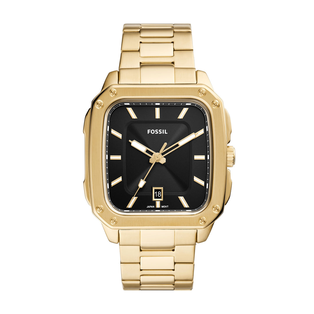 Fossil three -ball inscription watch with gold -colored gold steel bracelets and bracelets fs5932