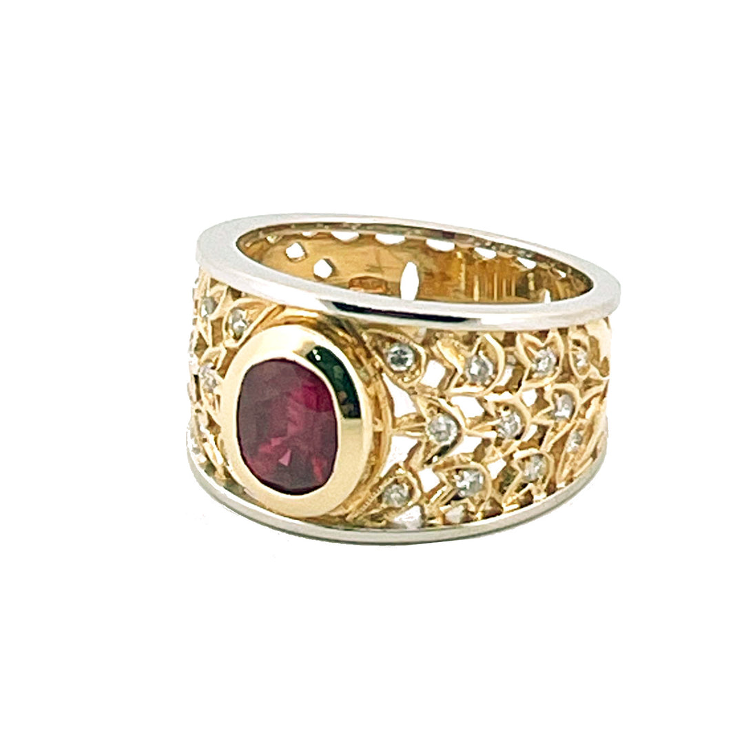 Bague fantaisie Floréal en or jaune 18 carats rubis et diamants