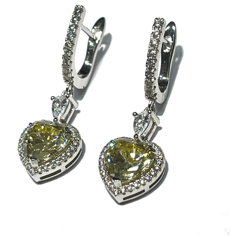AP Coral Pendants Boucles d'oreilles Heart Hollywood Diva Style 925 Silver Finish Rhodium Quartz Fancy OR50ECG