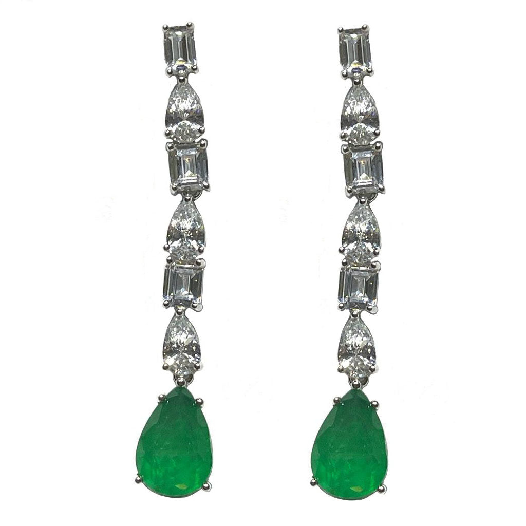 AP Coral Hollywood Ohrringe Diva Stil Silber 925 Rodio Quarz Finish Emerald Kubikzirkonia OrtenNisbs