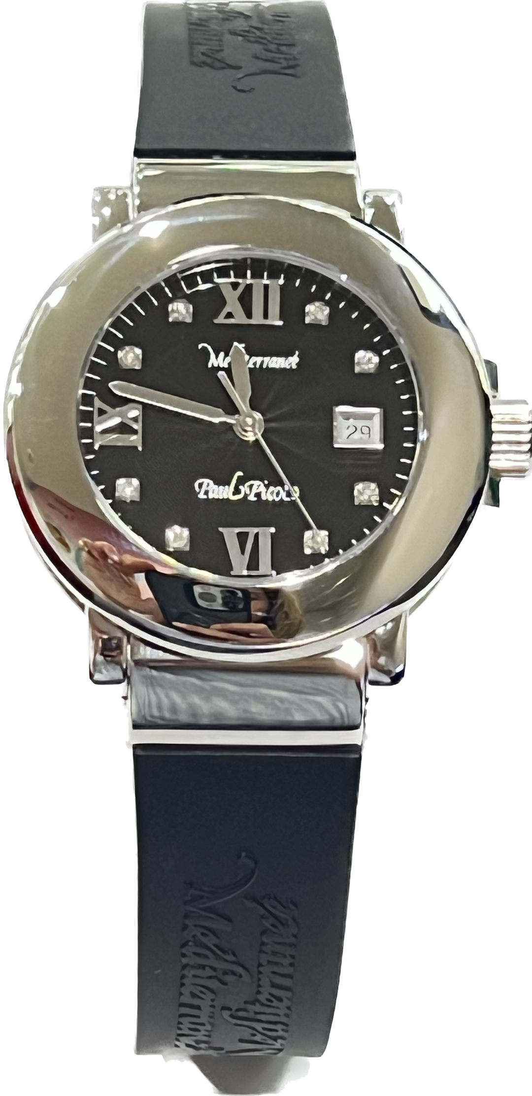 Paul Picot Mediterranean Reloj '36 mm de diamantes de acero de cuarzo negro 4108 D08