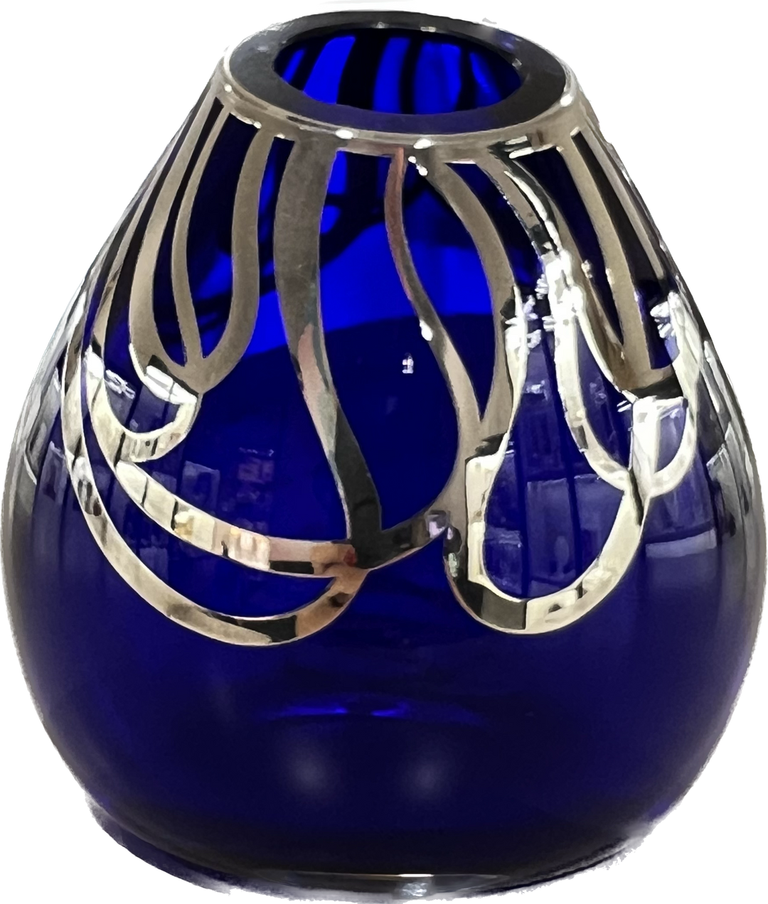 Kunst Silber Vase Drop Gow Glas schwarz blau Dekor Silber Goccia_blu