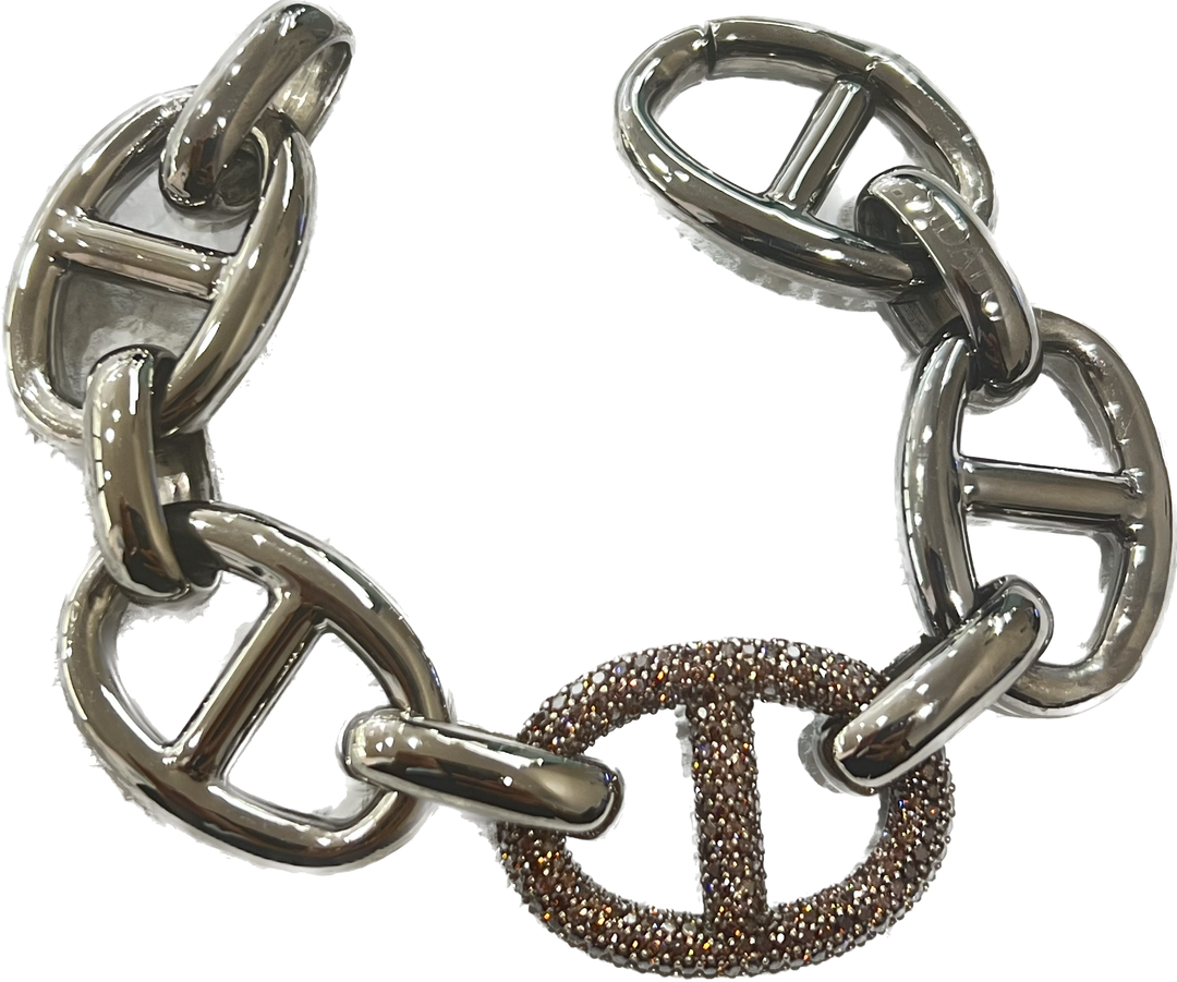 Sida bracelet Marine mesh 925 silver finish ruthenium cubic zirconia brown M-4442-BW