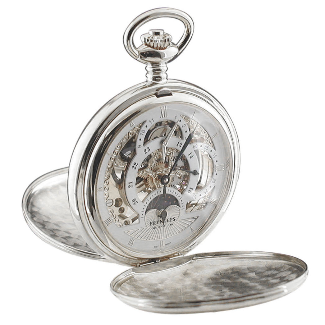 Pryngeps pocket watch Mechanical Dualtime 52mm white manual charge steel T084