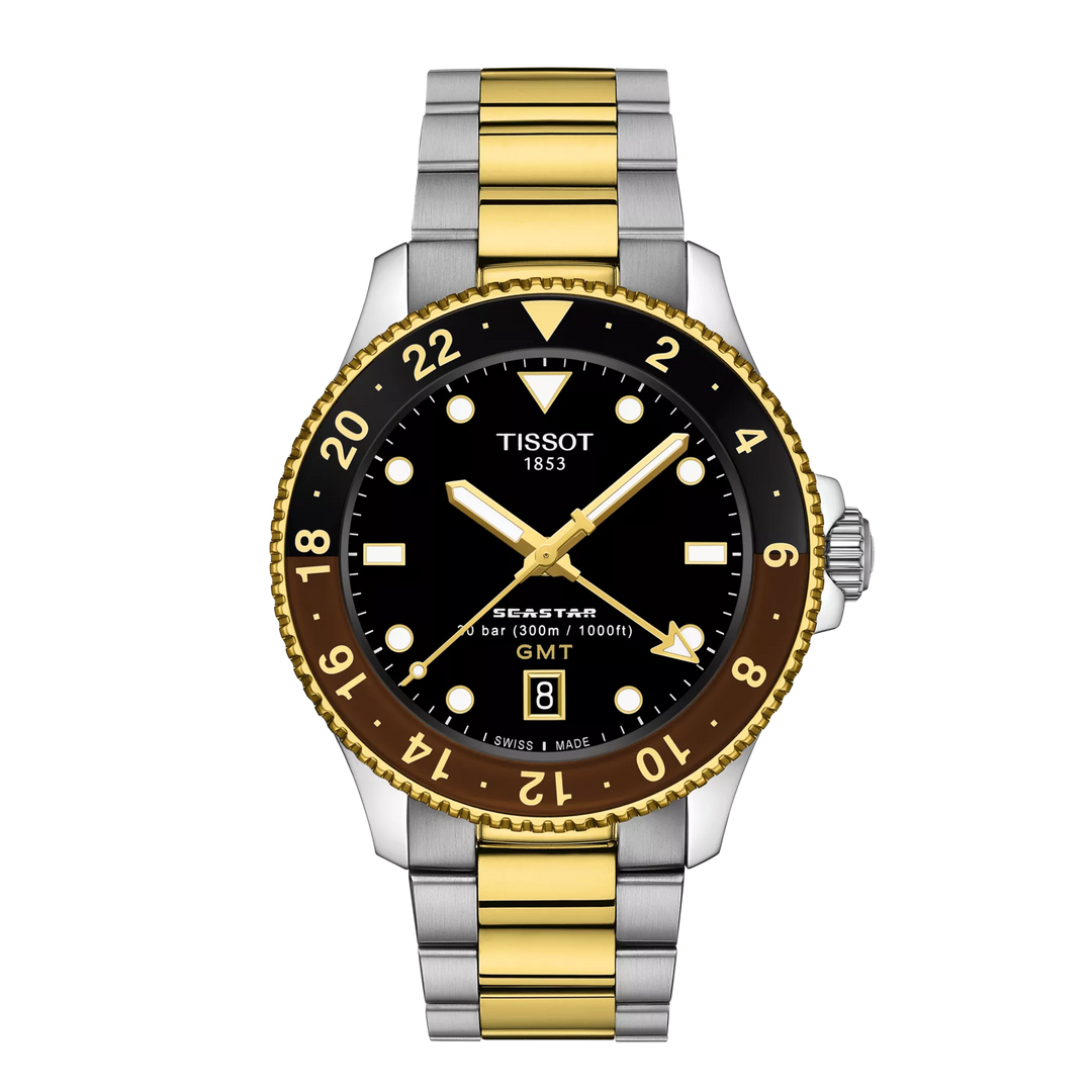 Reloj Tissot Seastar 1000 GMT 40mm negro acero de cuarzo acabado PVD oro amarillo T120.852.22.051.00