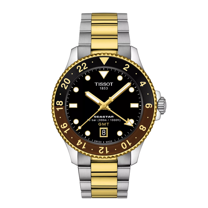 Reloj Tissot Seastar 1000 GMT 40mm negro acero de cuarzo acabado PVD oro amarillo T120.852.22.051.00