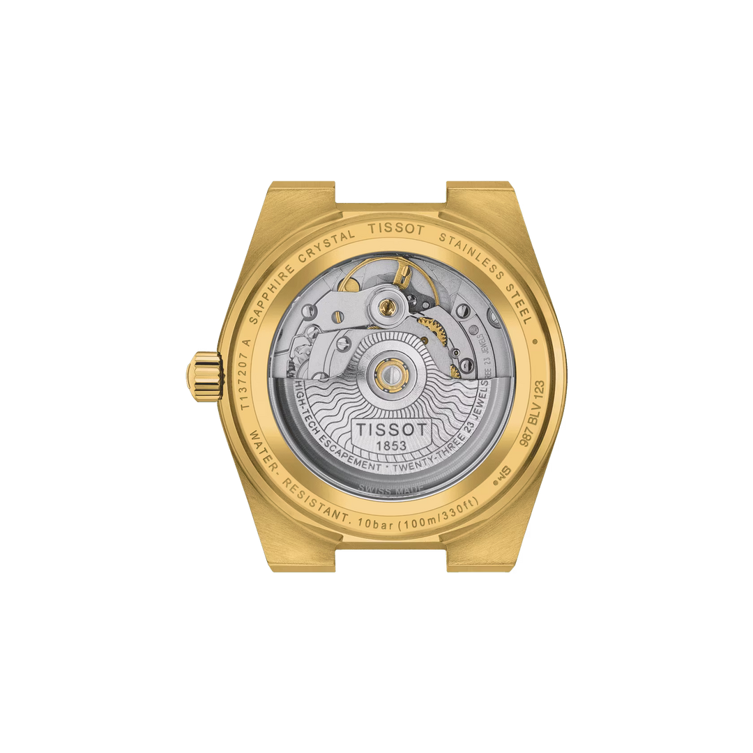 Tissot horloge PRX Powermitic 80 35 mm Champagne en acier automatique Finition PVD Gold Gold T137.207.33.021.00