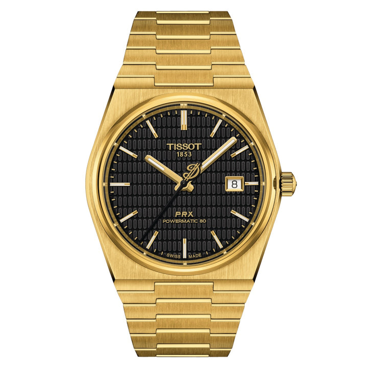 TISSOT Clock PRX OKMITIC 80 Damian Lillard Special Edition 40 mm schwarzer automatischer Stahl Finish PVD Gold T137.407.33.051.00