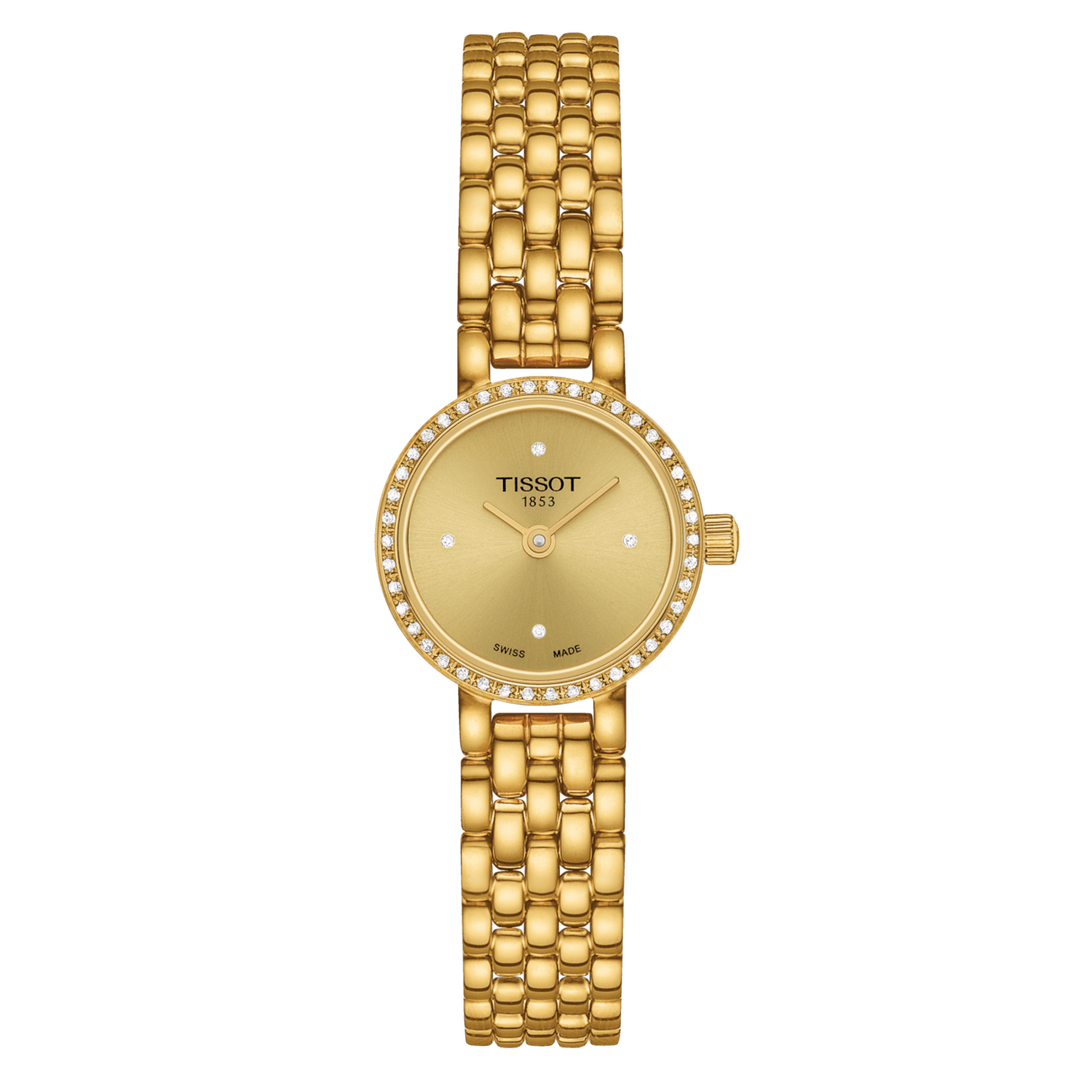 Tissot orologio Lovely Round 19,5mm champagne diamanti quarzo acciaio finitura PVD oro giallo T140.009.63.026.00