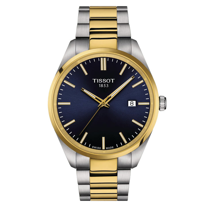 Tissot Watch PR 100 mm 40 mm Blue Quartz Steel PVD Finitions Yellow Gold T150.410.22.041.00