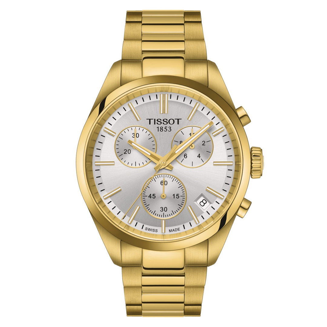 Tissot montre PR 100 Chronographe 40 mm argent Quartz acier finition PVD or jaune T150.417.33.031.00