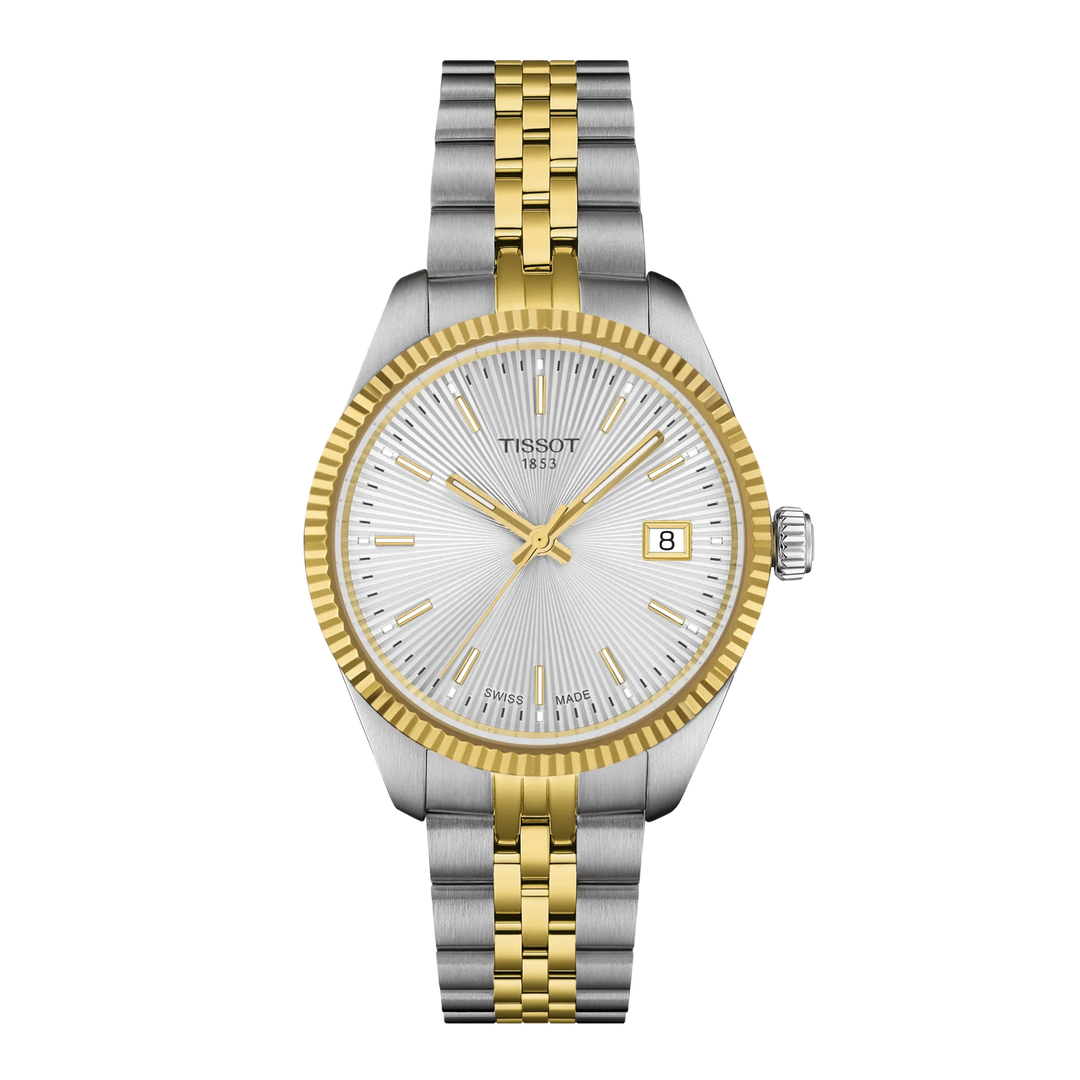 Tissot Ballade Watch 34 mm Silver Quartz Steel Acabados PVD Oro amarillo T156.210.22.031.00