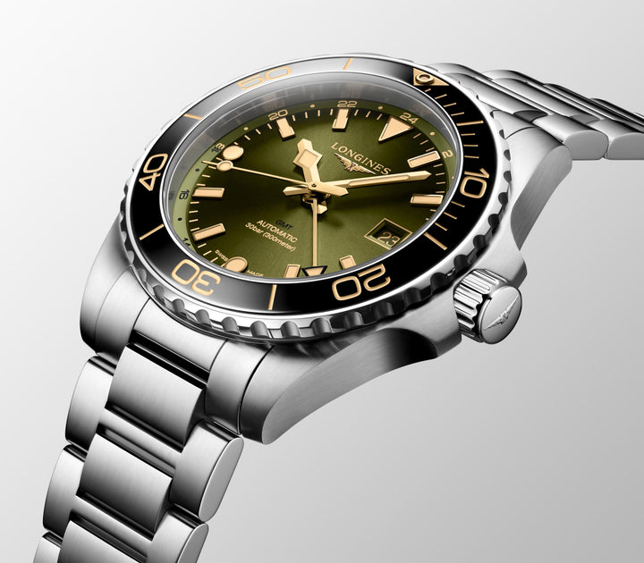 Longines orologio Hydroconquest GMT 41mm verde automatico acciaio L3.790.4.06.6