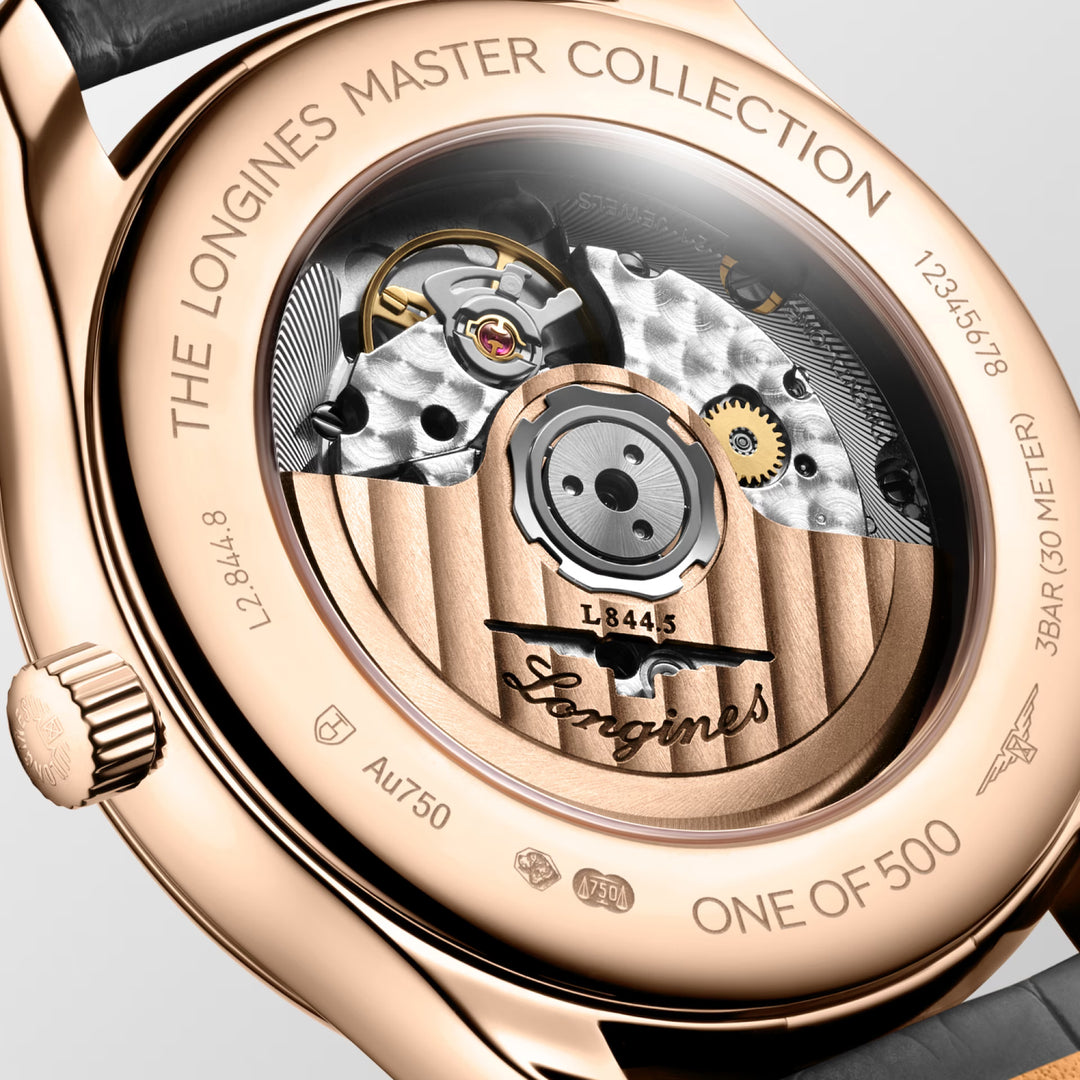 Longines orologio Master Collection GMT 40mm argento automatico oro rosa 18kt L2.844.8.71.2