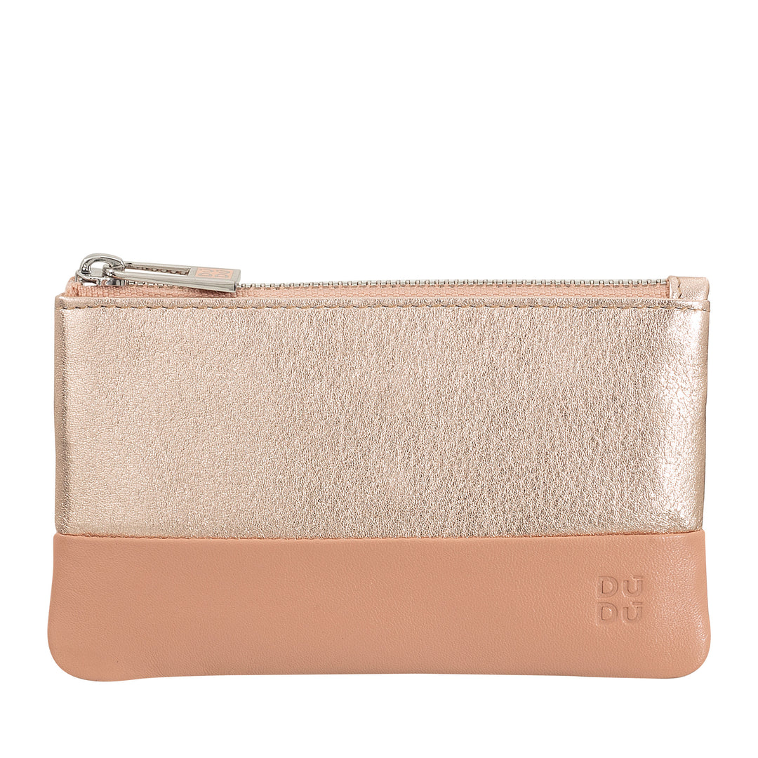 DUDU Case Keychain Metallic Leather Pink Women's Zip Zip Zip