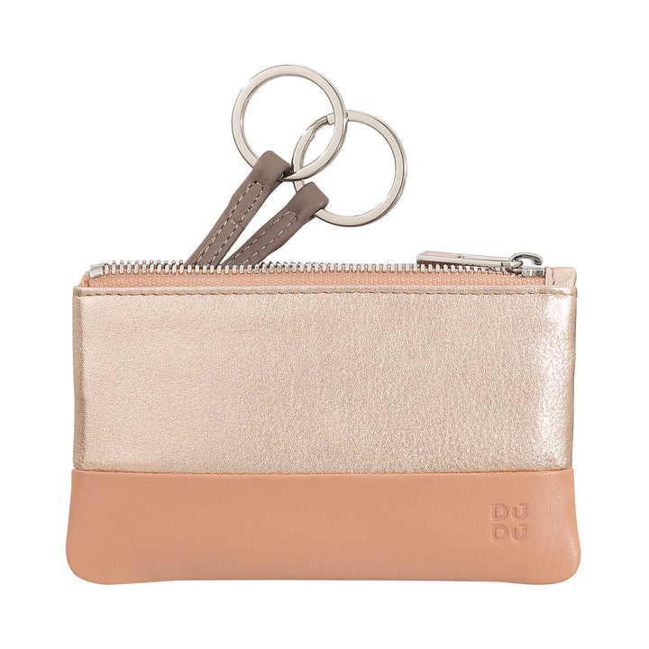 DUDU Case Keychain Metallic Leather Pink Women's Zip Zip Zip