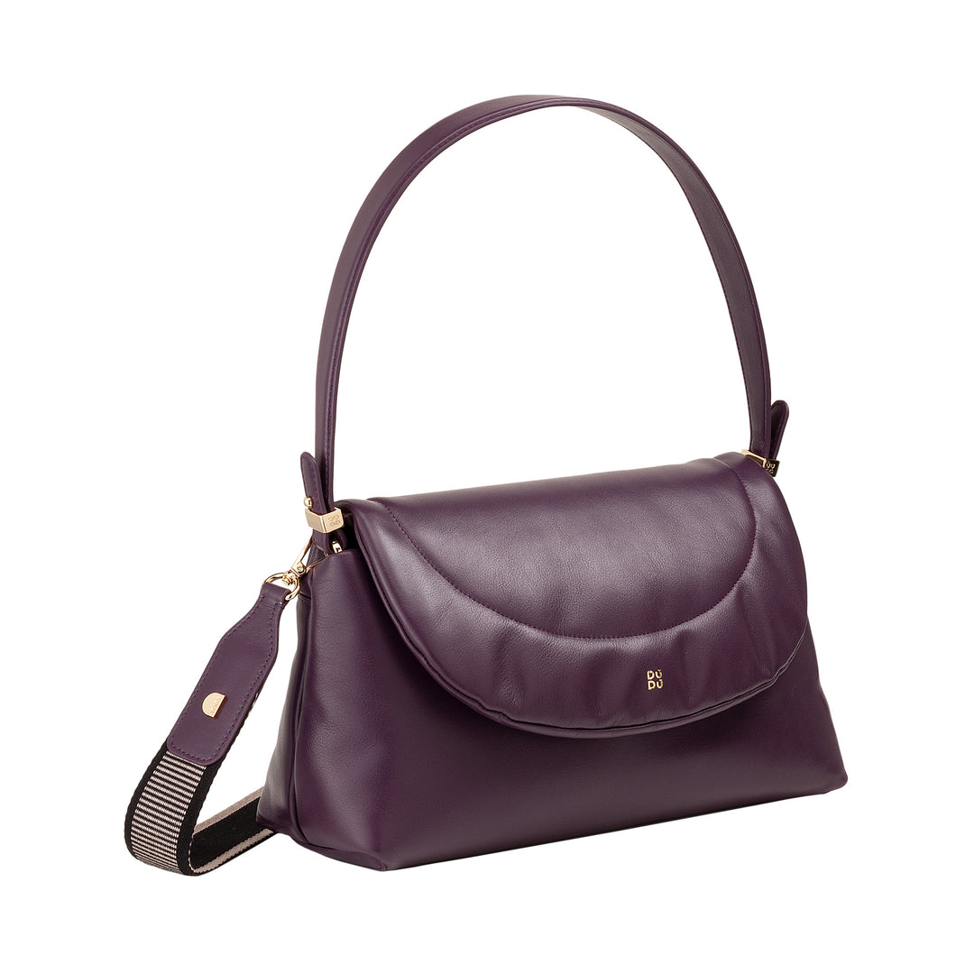 DUDUDU Bolso de mujer en piel suave, Bolso de hombro acolchado, Bolso acolchado con correa desmontable y solapa