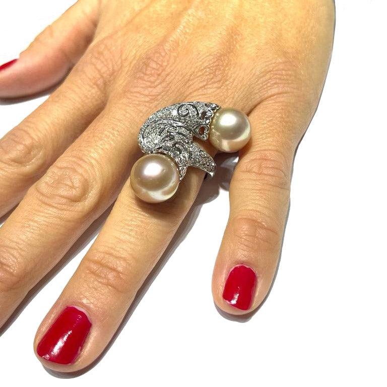 Capodagli anello Nodo Perle oro bianco 18kt diamanti e perle 0020A - Capodagli 1937