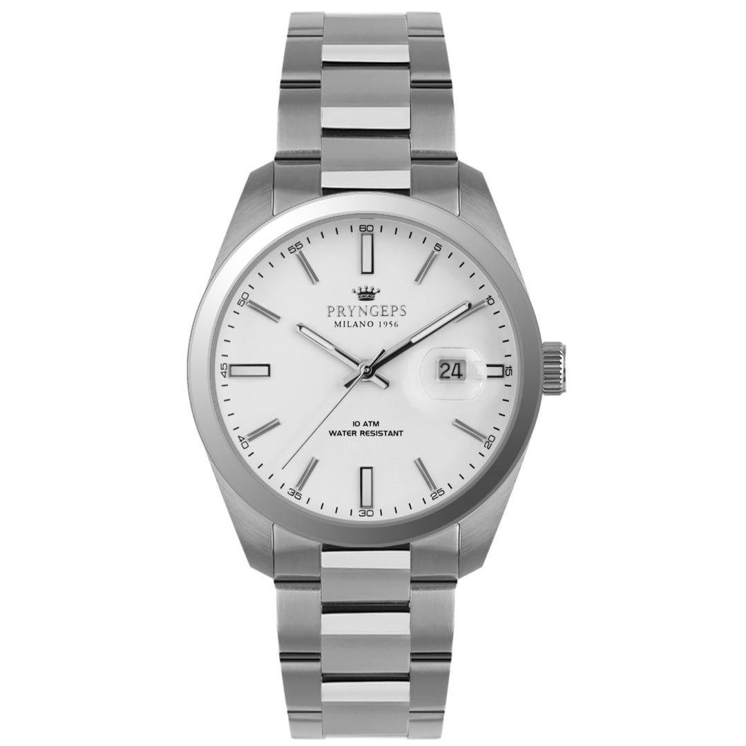 Pryngps turin horloge 39 mm en acier à quartz blanc a1071 bi
