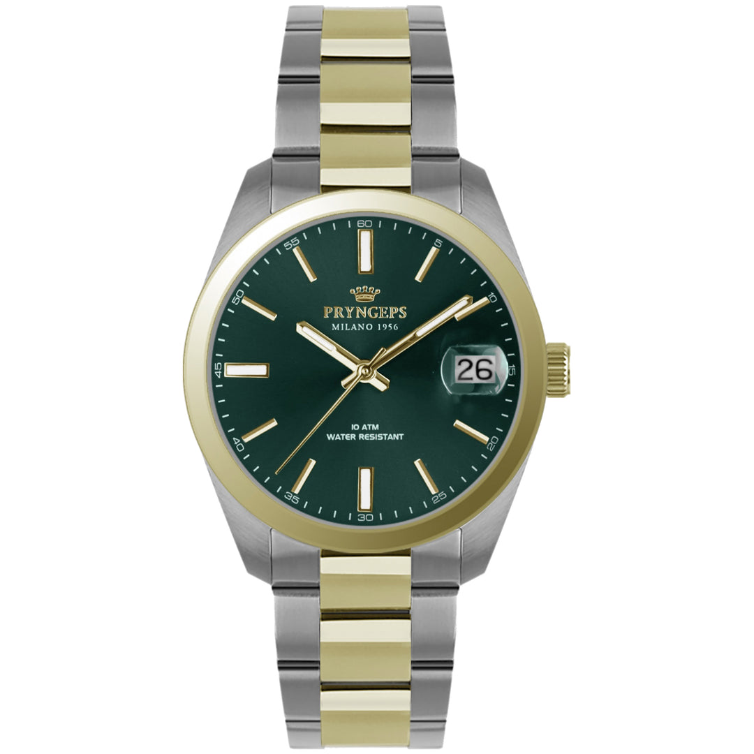 Pryngeps orologio Torino 39mm verde quarzo acciaio finiture PVD oro giallo A1071 B/VE