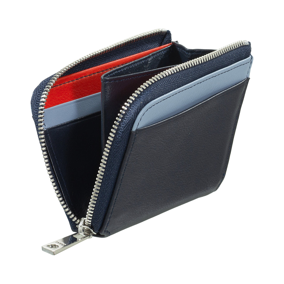 DUDU Men's Small Zip Wallet, Colorful Leather RFID Wallet, Credit Card Holder, Compact Pocket Design