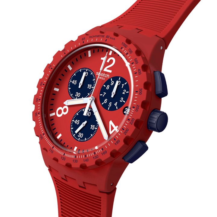 Swatch orologio PRIMARILY RED Originals Chrono 42mm SURS407 - Capodagli 1937