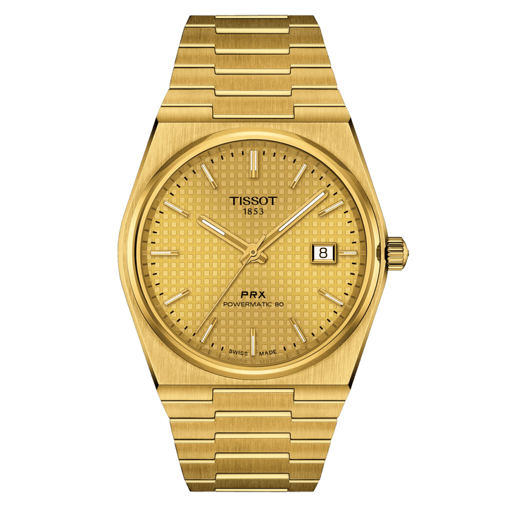 Tissot orologio PRX Powermatic 80 40mm champagne automatico acciaio finitura PVD oro giallo T137.407.33.021.00 - Capodagli 1937