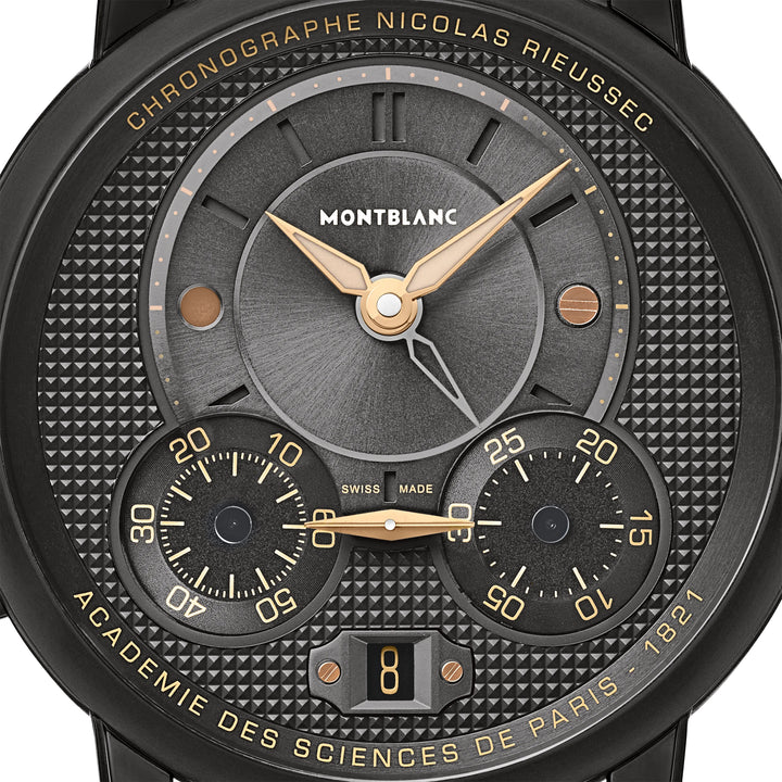Montblanc Star Legacy Watch Nicolas RieUSUSSEC Chronograph Limited Edition 500 Stück 43 mm Automatisch graues Stahl Finish Schwarz DLC 130985