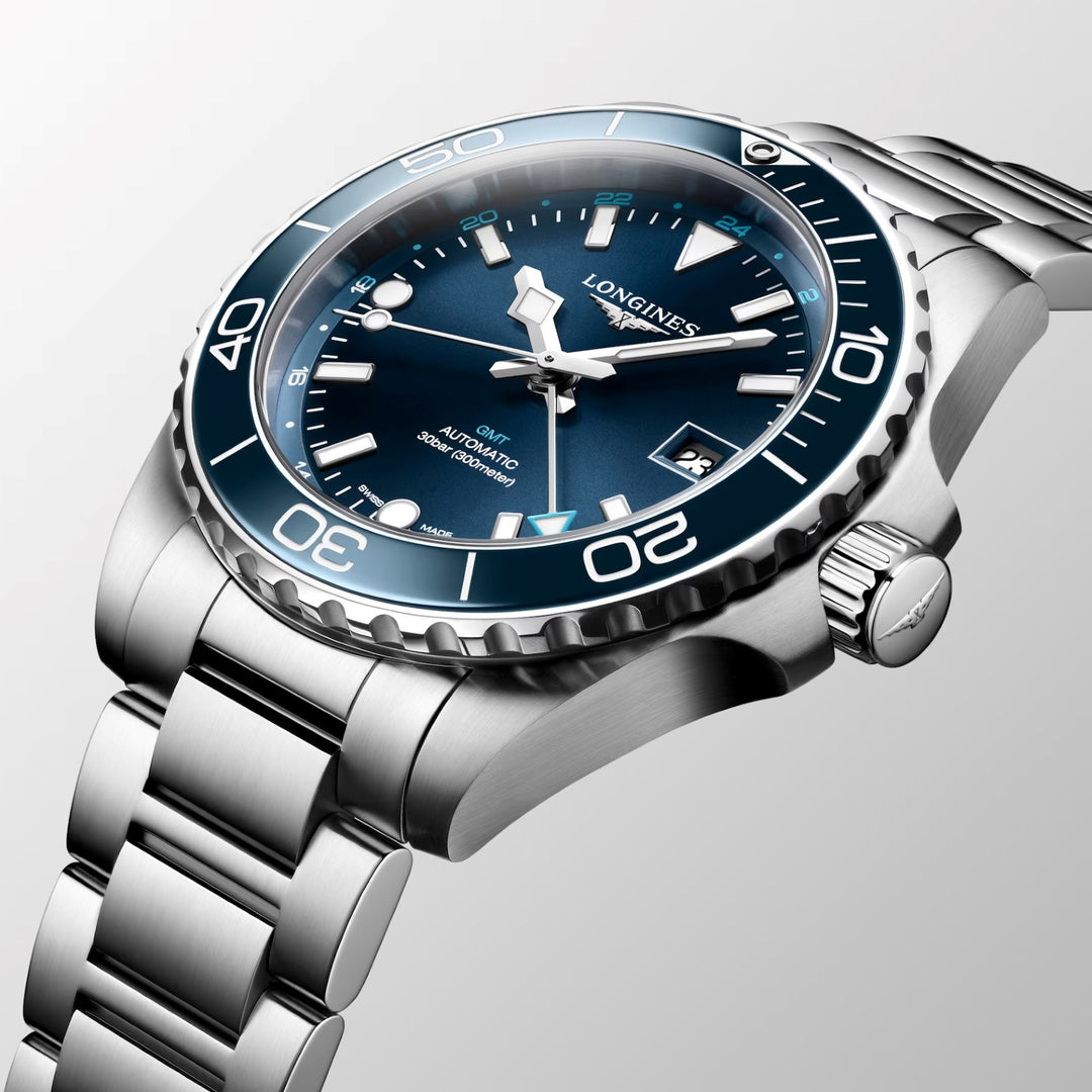 Longines orologio Hydroconquest GMT 41mm blu automatico acciaio L3.790.4.96.6