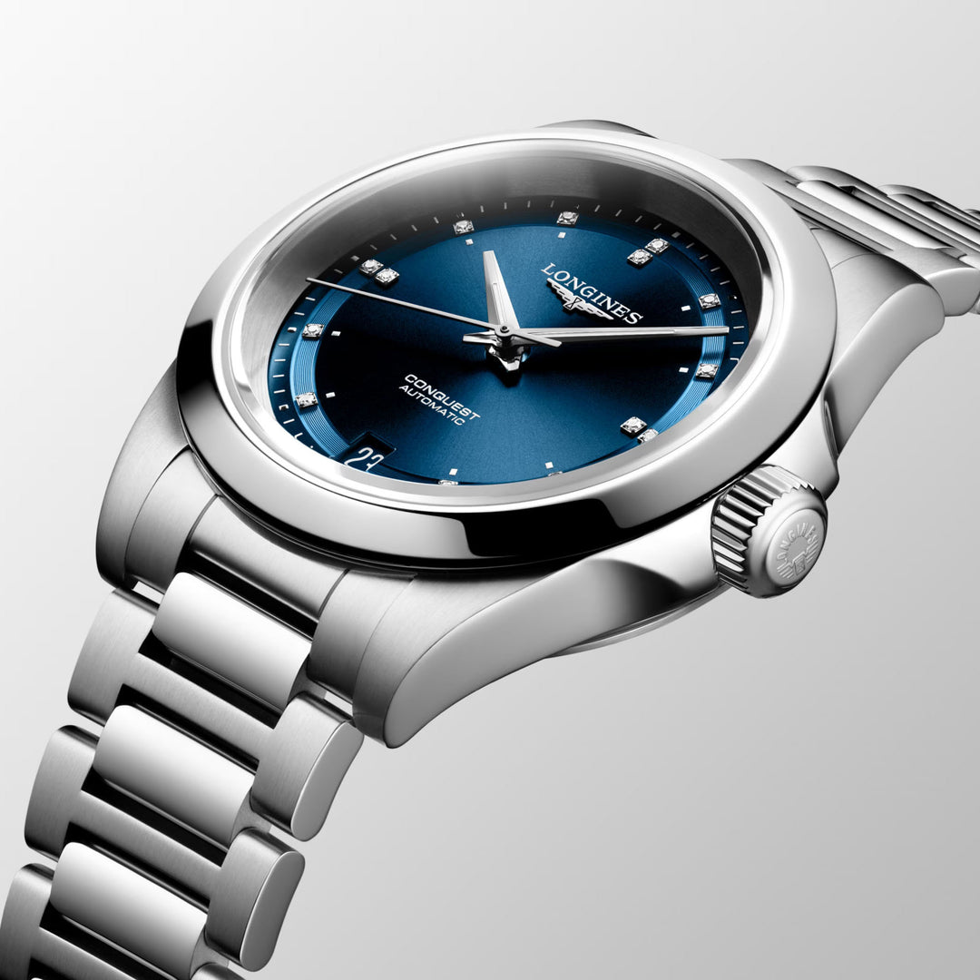 Longines orologio New Conquest 34mm blu automatico acciaio L3.430.4.97.6